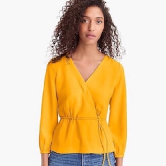 J. Crew Tops - J. Crew Mustard Yellow Faux Wrap Long Sleeve Blouse – Size 2